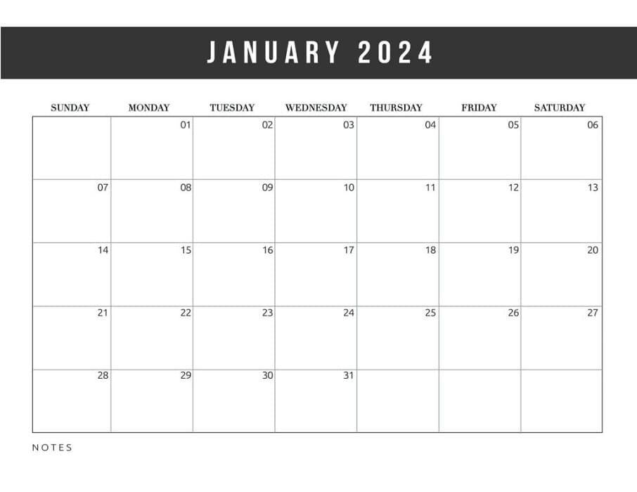 Printable January 2024 Calendar Free