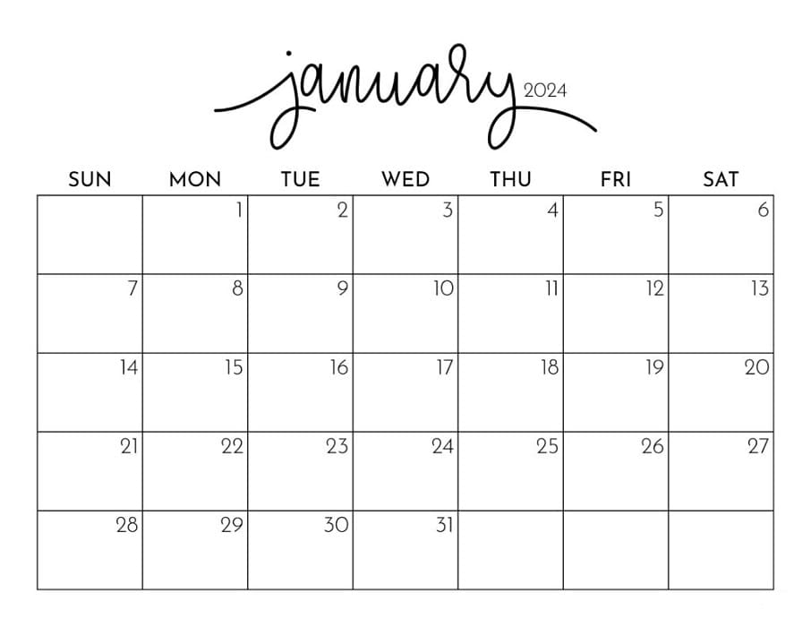 Printable January 2024 Calendar Style