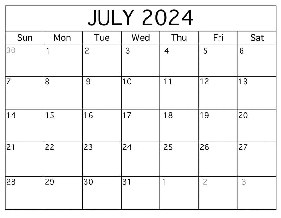 Printable July 2024 Calendar Free
