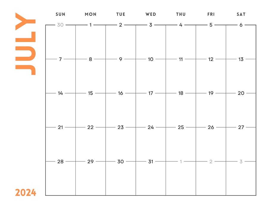 Printable July 2024 Calendar Planner