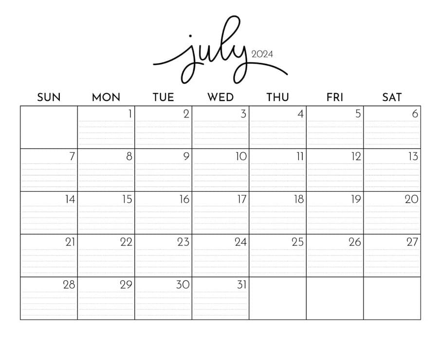 Printable July 2024 Calendar Style
