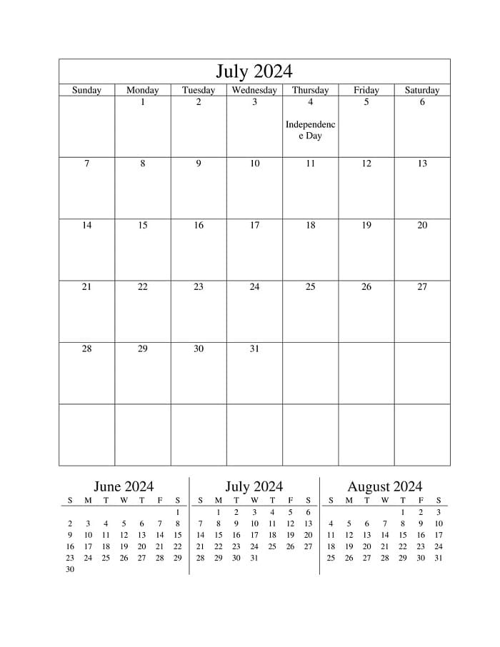 Printable July 2024 Editable Calendar