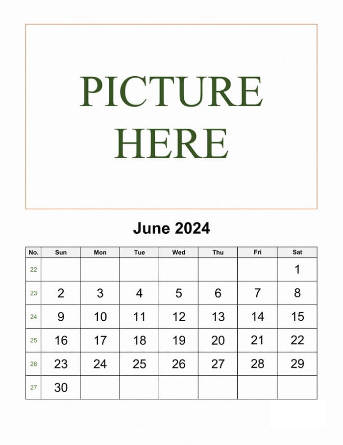 Printable June 2024 Calendar Add Picture