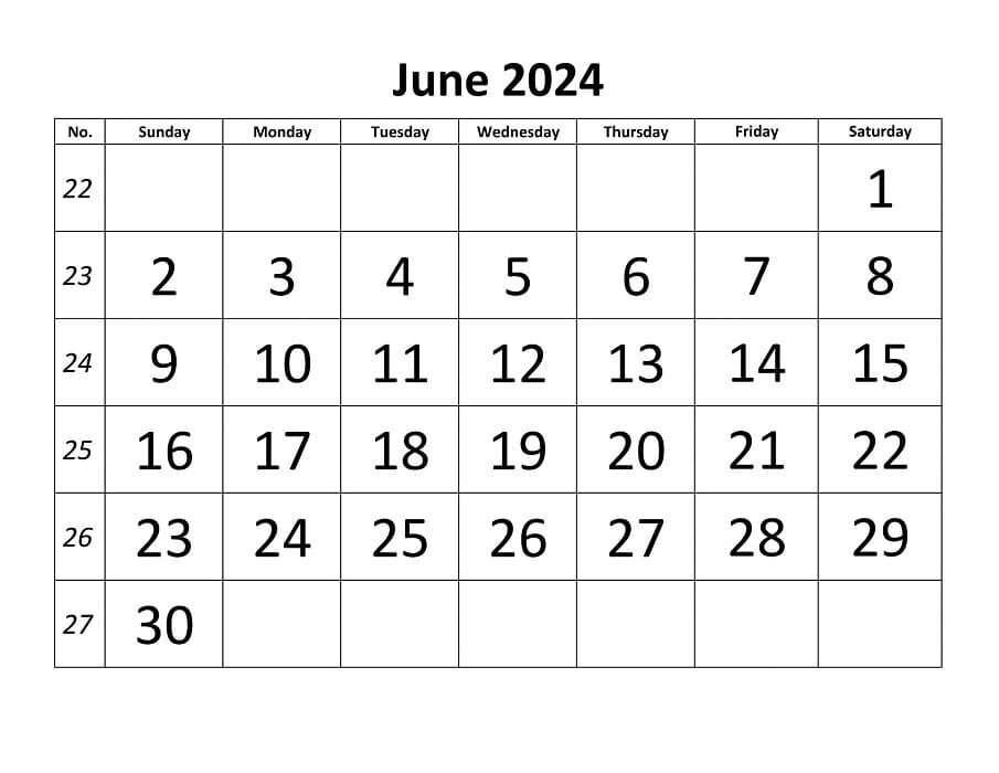 Printable June 2024 Calendar Bigfont