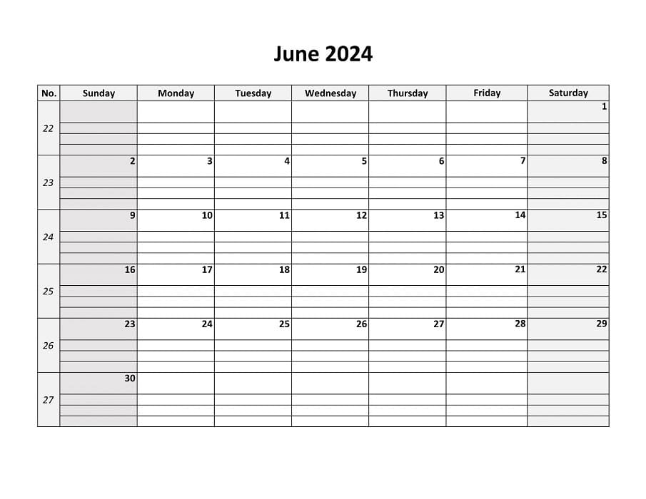 Printable June 2024 Calendar Daygrid