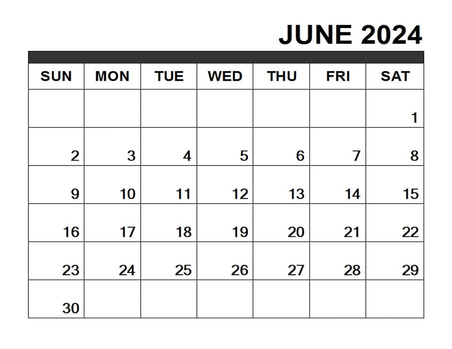 Printable June 2024 Calendar Free