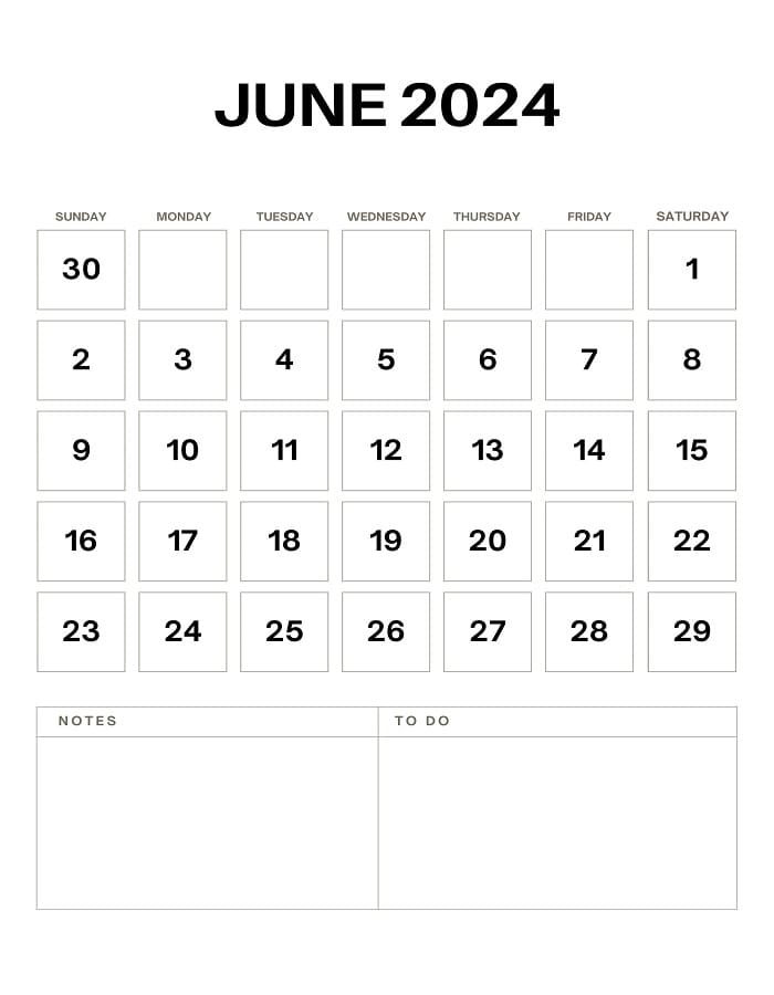 Printable June 2024 Calendar PDF