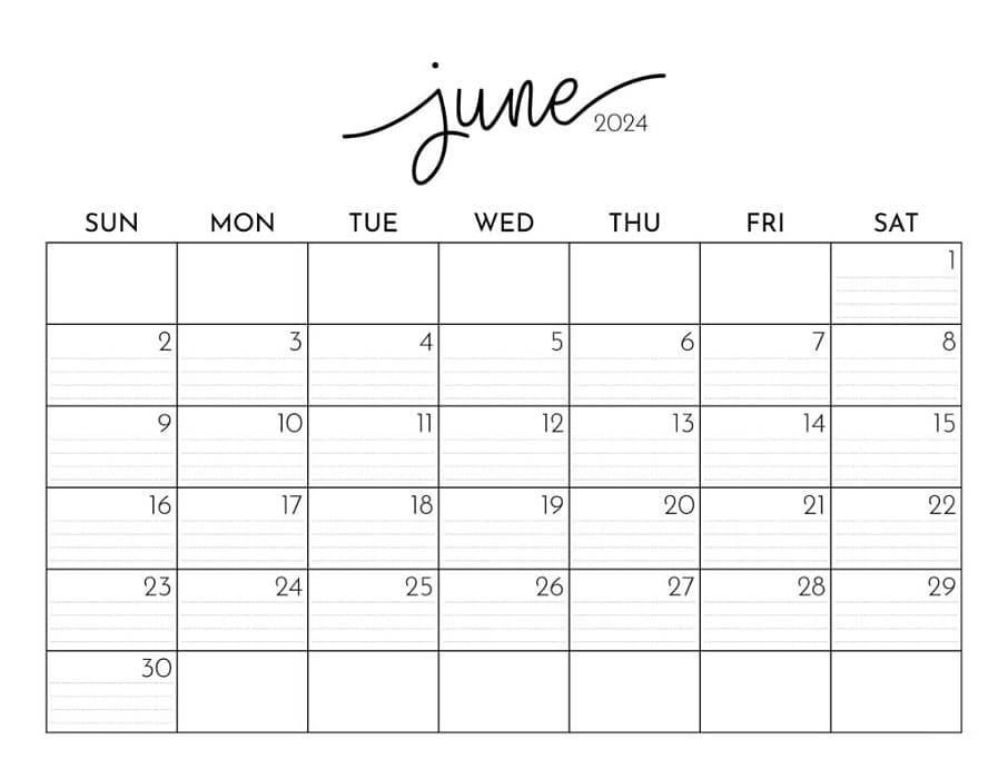 Printable June 2024 Calendar Style