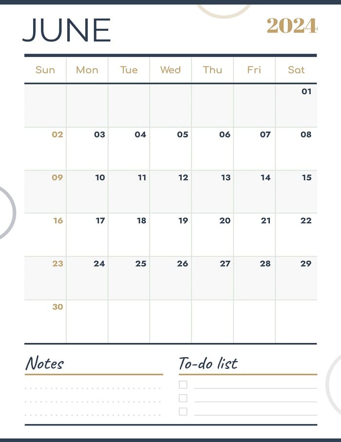 Printable June 2024 Calendar Template