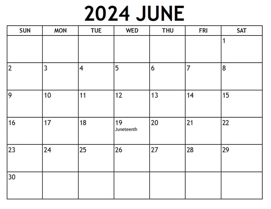 Printable June 2024 Calendar US Holidays