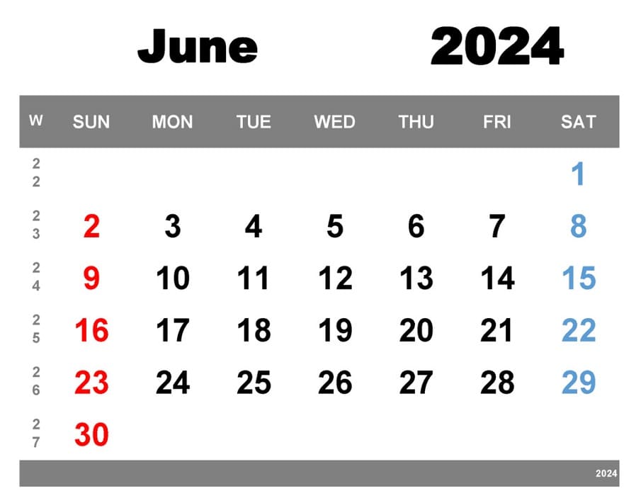 Printable June 2024 Calendar Week Numbers