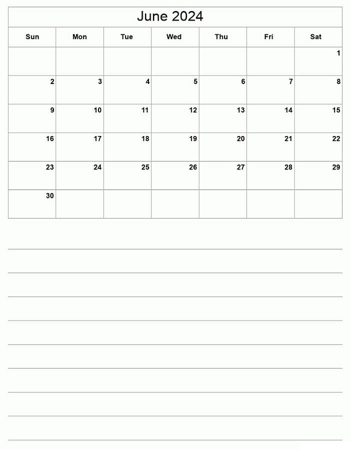 Printable June 2024 Template Calendar