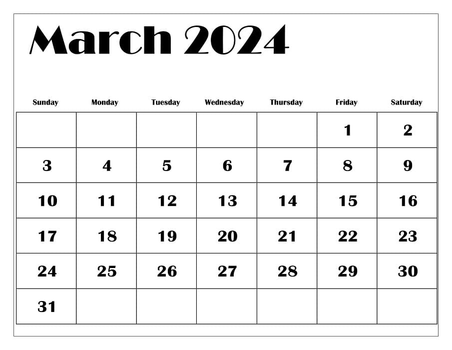 Printable March 2024 Calendar Blank