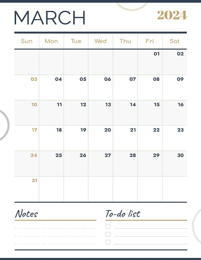 Printable March 2024 Calendar Design