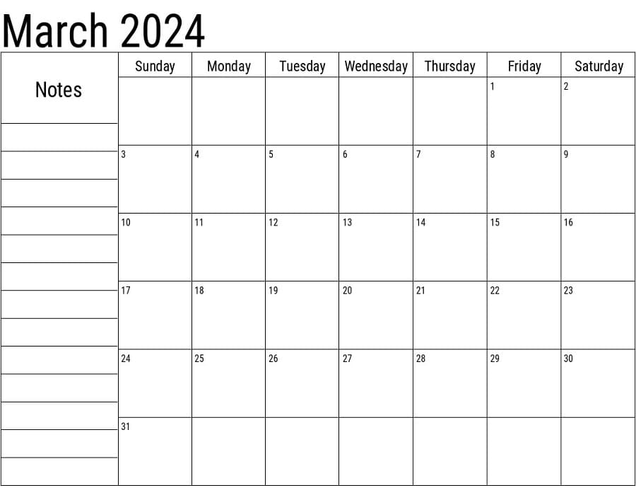 Printable March 2024 Calendar Free