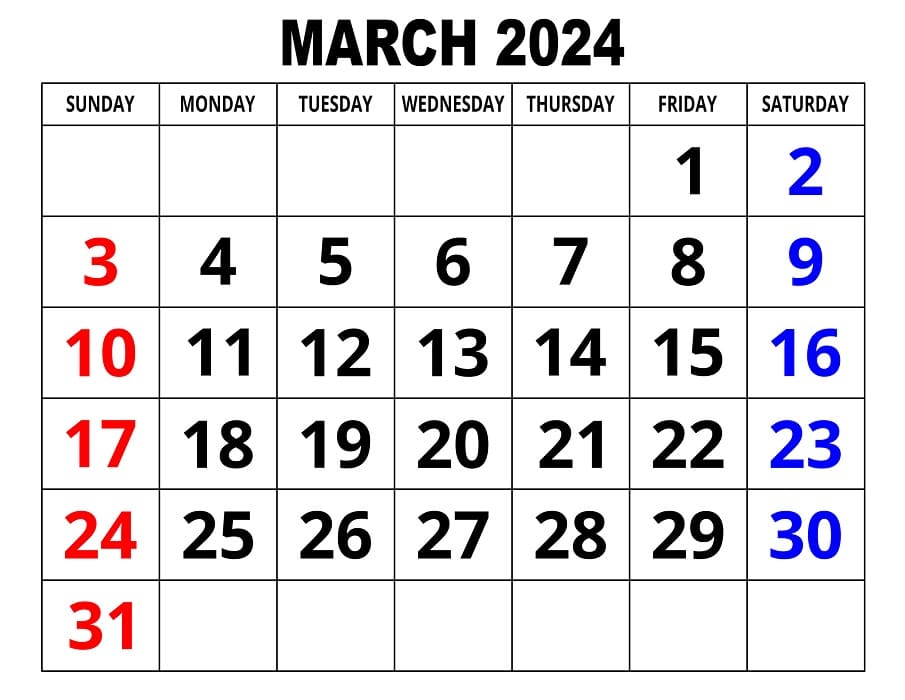 Printable March 2024 Calendar Large