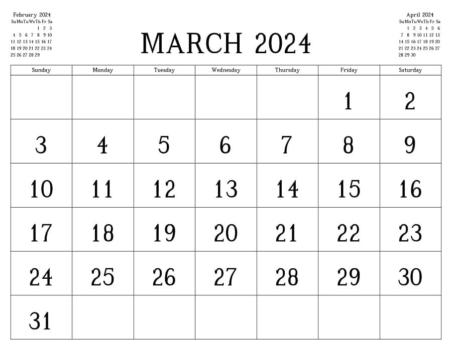 Printable March 2024 Calendar Planner