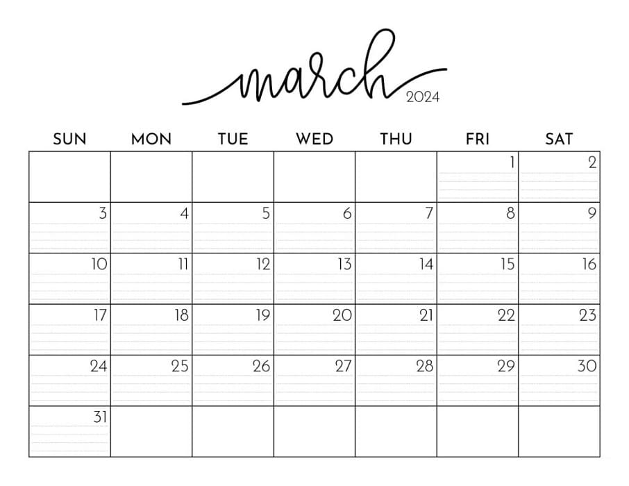 Printable March 2024 Calendar Style