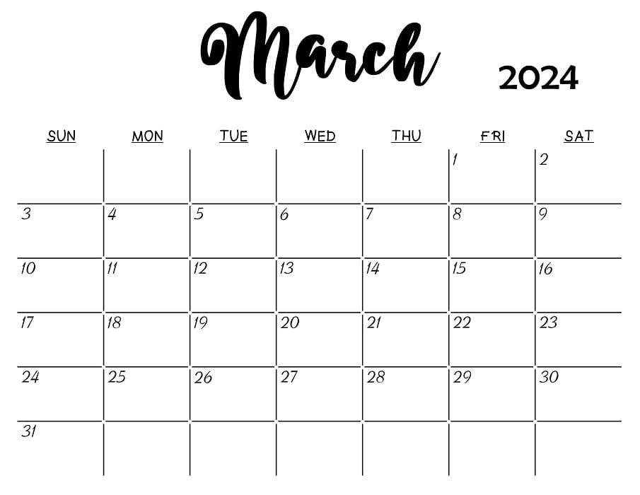 Printable March 2024 Calendar Template