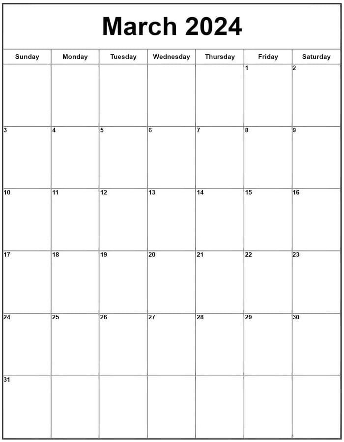 Printable March 2024 Calendar Vertical