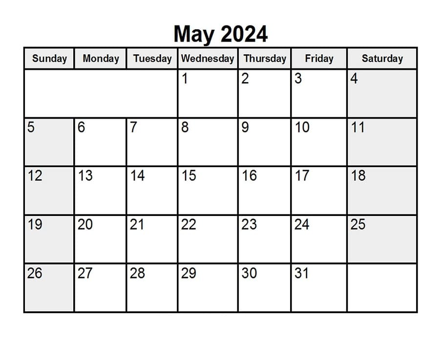 Printable May 2024 Calendar Blank