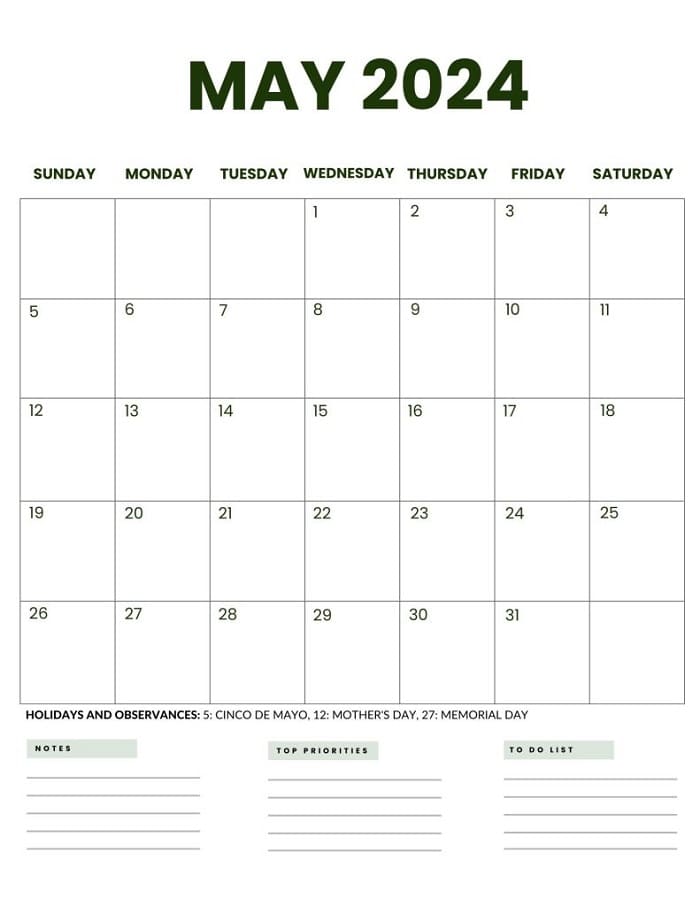 Printable May 2024 Calendar Business
