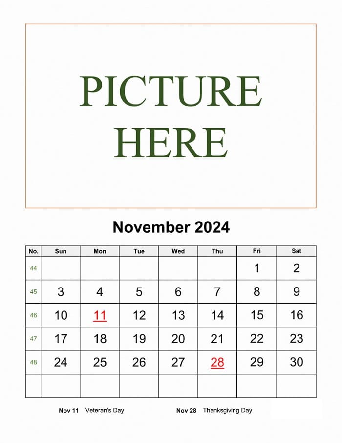 Printable November 2024 Calendar Add Picture