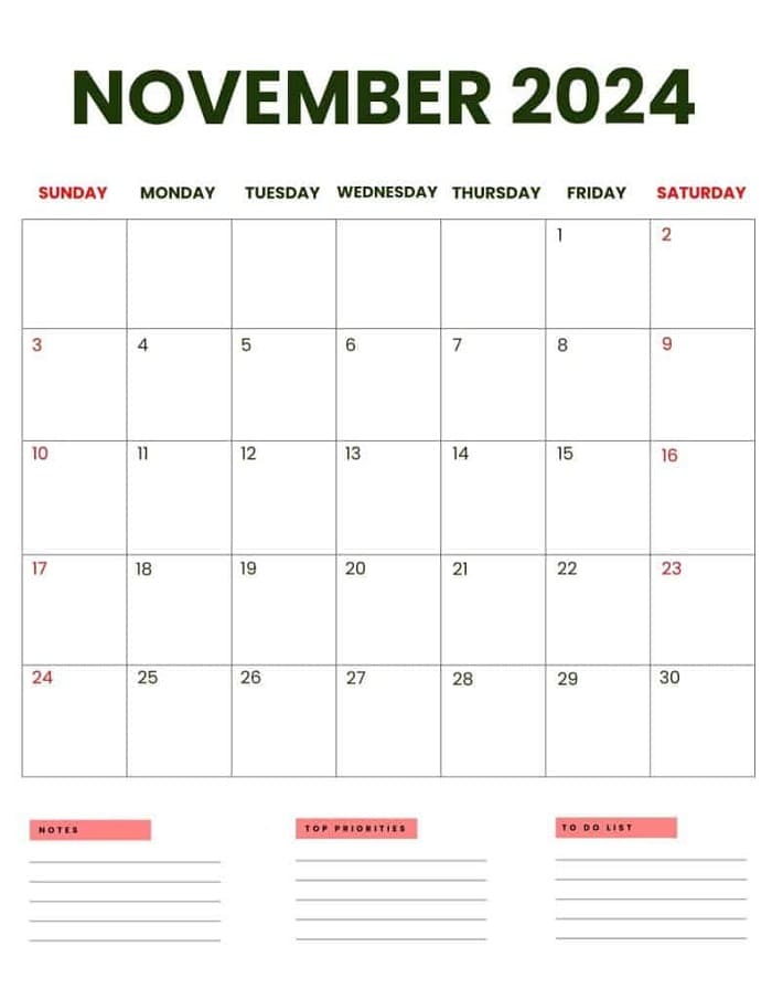 Printable November 2024 Calendar Business