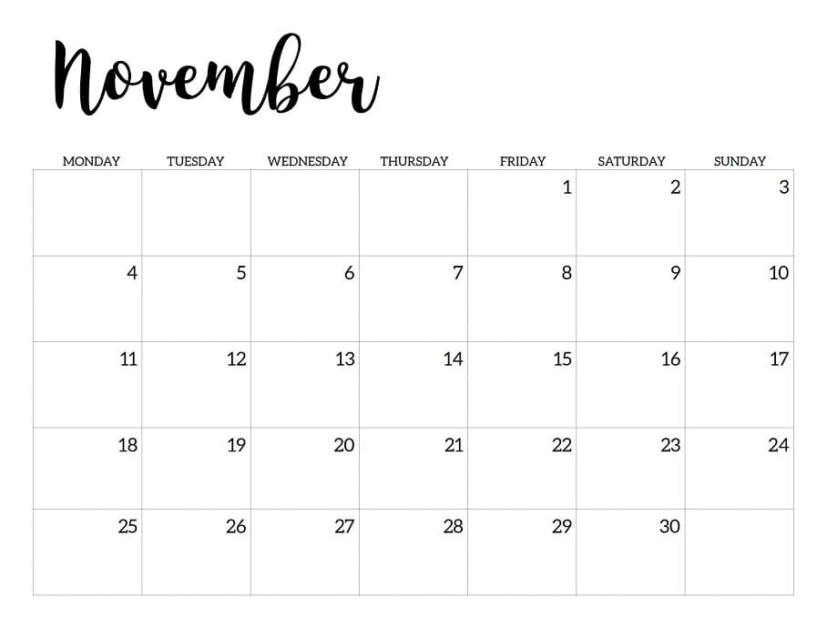 Printable November 2024 Calendar Design