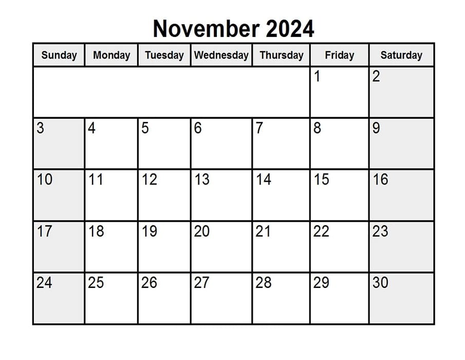 Printable November 2024 Calendar Free