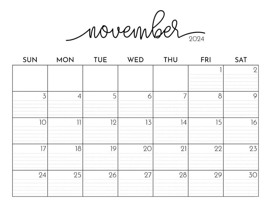 Printable November 2024 Calendar Style
