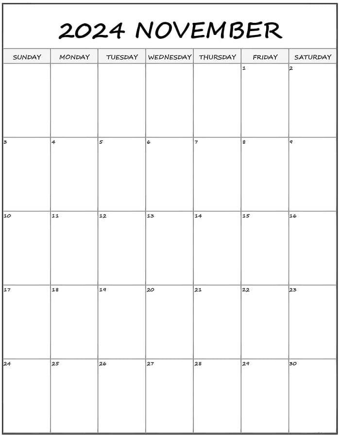 Printable November 2024 Calendar Vertical