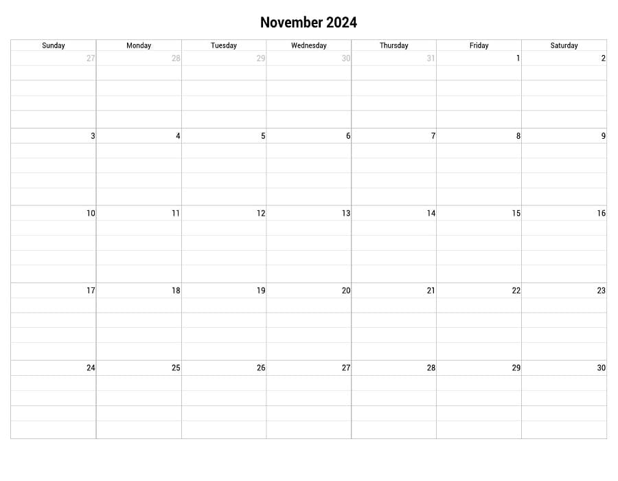 Printable November 2024 Fillable Calendar