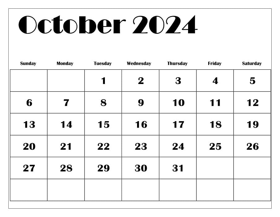 Printable October 2024 Blank Calendar