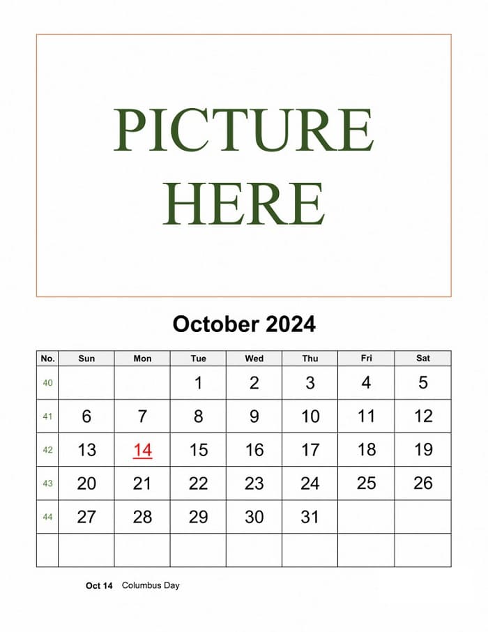 Printable October 2024 Calendar Add Picture