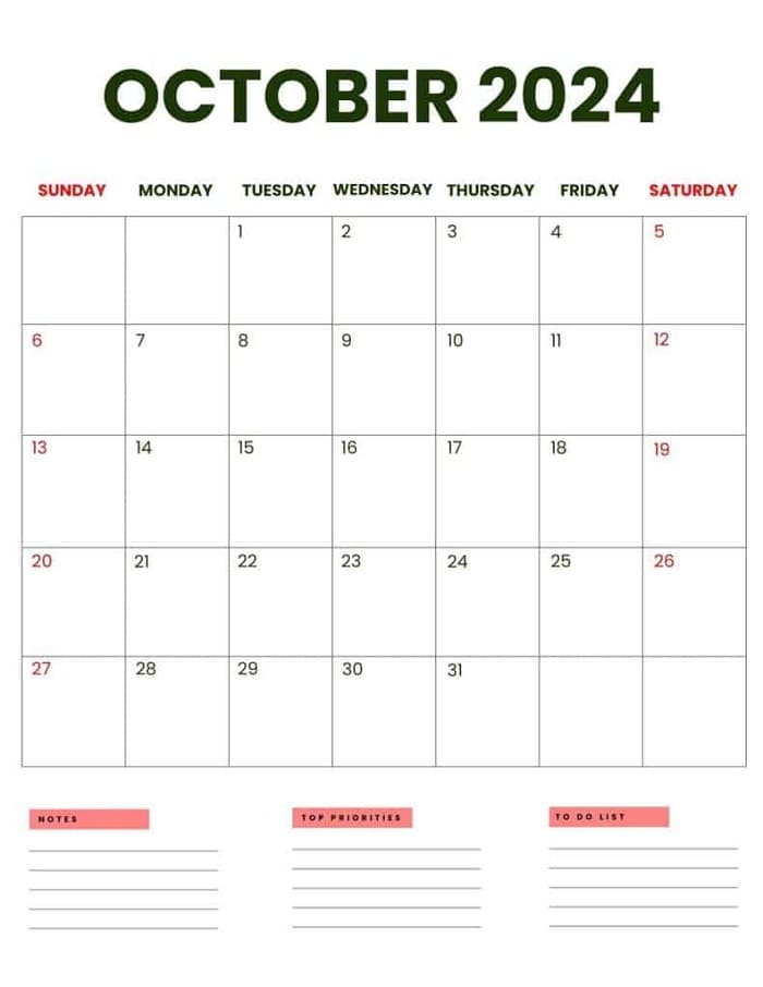 Printable October 2024 Calendar Business