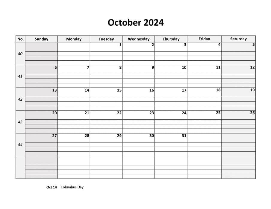 Printable October 2024 Calendar Free