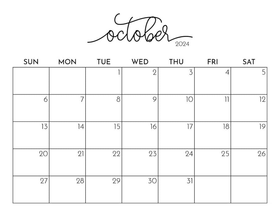 Printable October 2024 Calendar Style