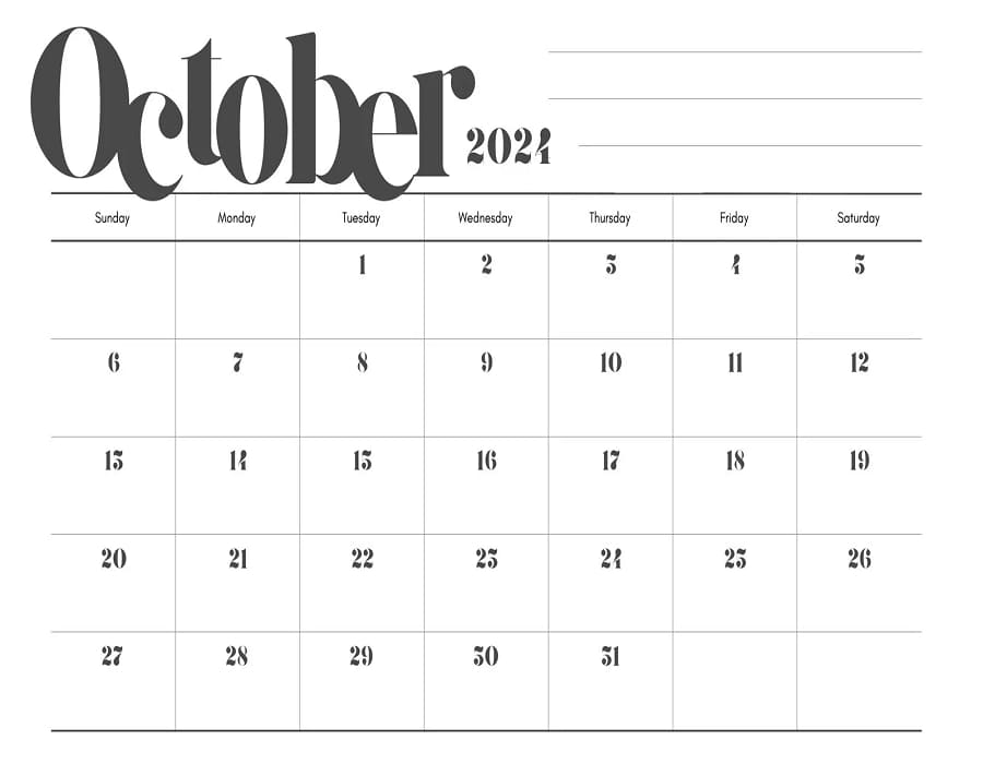 Printable October 2024 Calendar Template