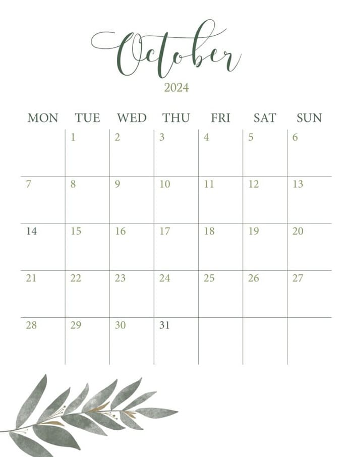 Printable October 2024 Calendars Design