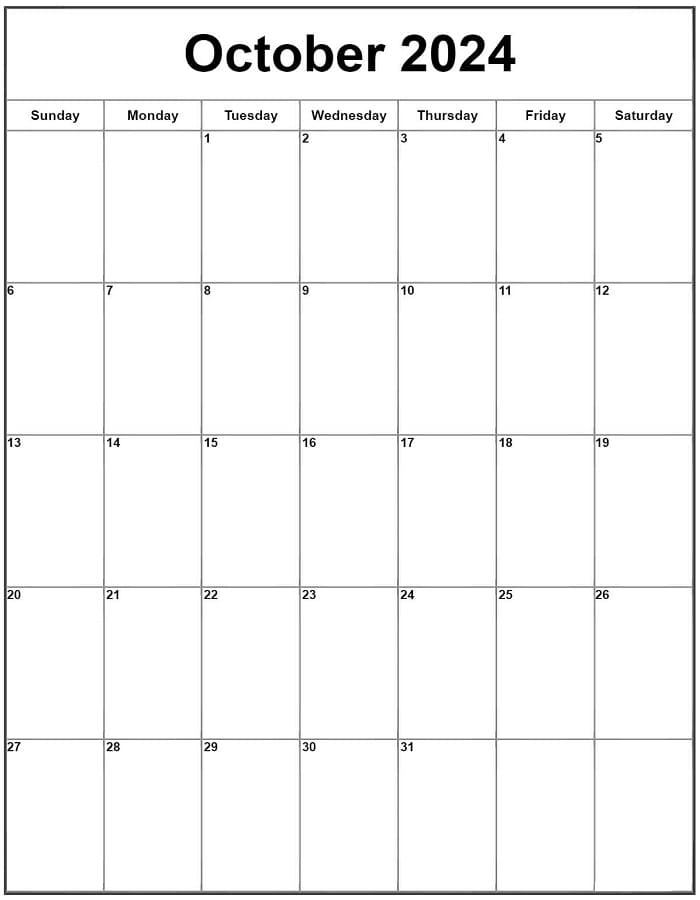 Printable October 2024 Vertical Calendar