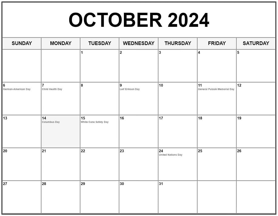 Printable October 2024 With Holidays Calendar