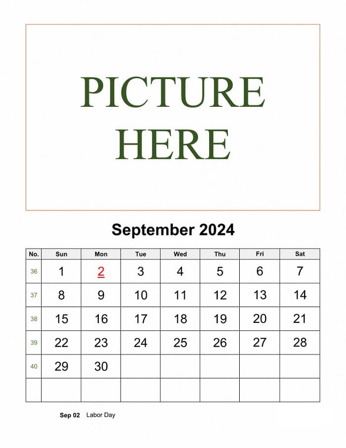 Printable September 2024 Calendar Add Picture