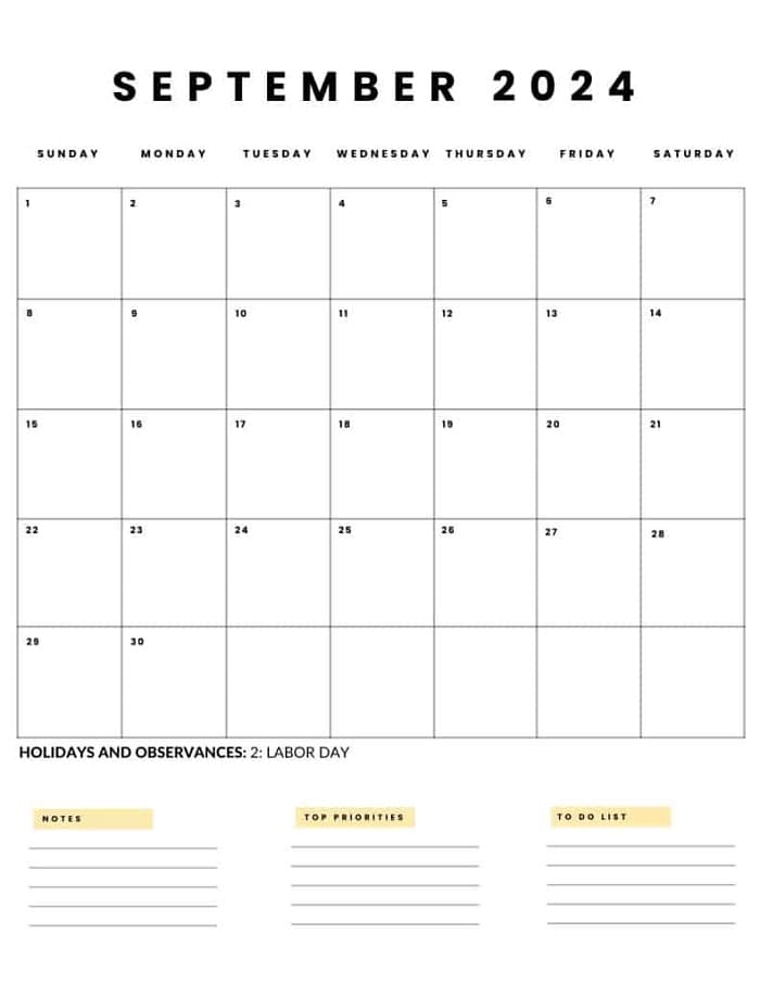 Printable September 2024 Calendar Business