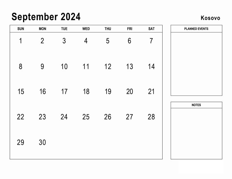 Printable September 2024 Calendar Template