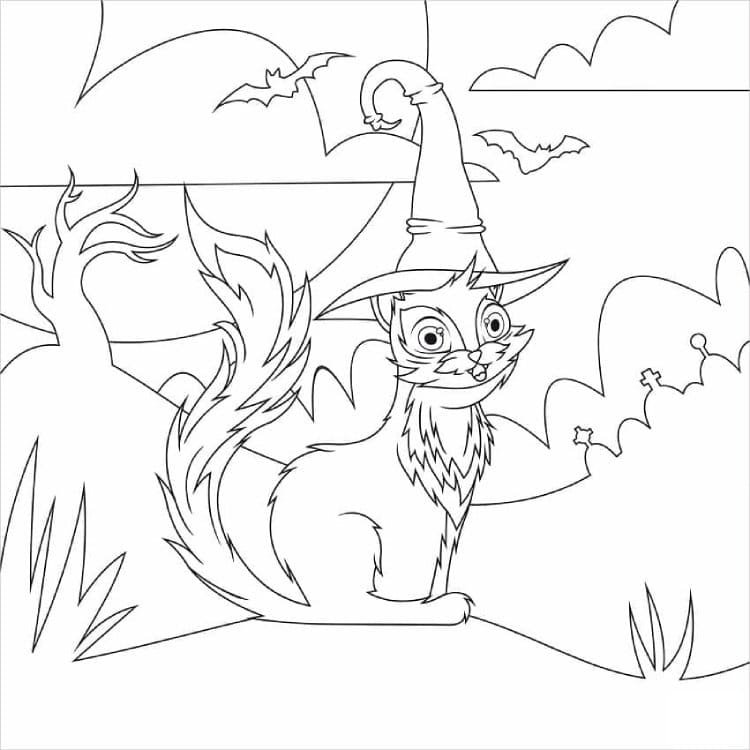 Printable A Witch Cat Coloring Page