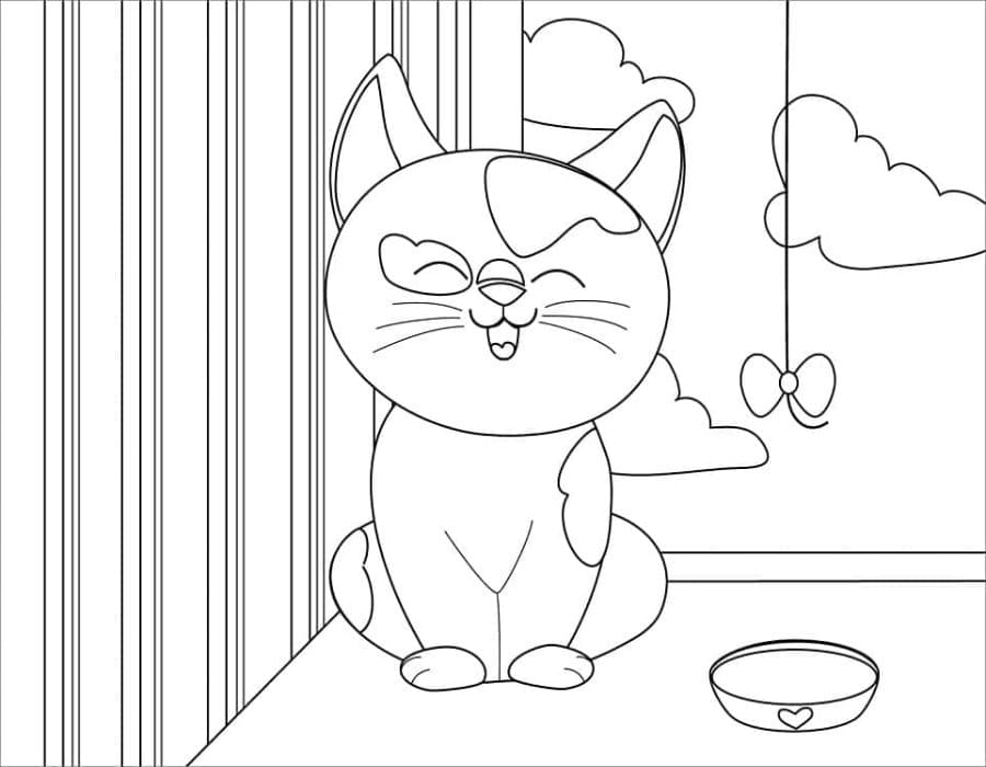 Printable Adorable Cat Coloring Page