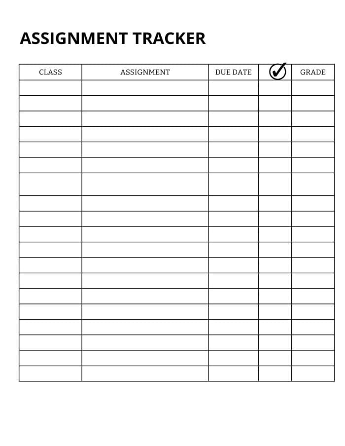 Printable Assignment Tracker Example