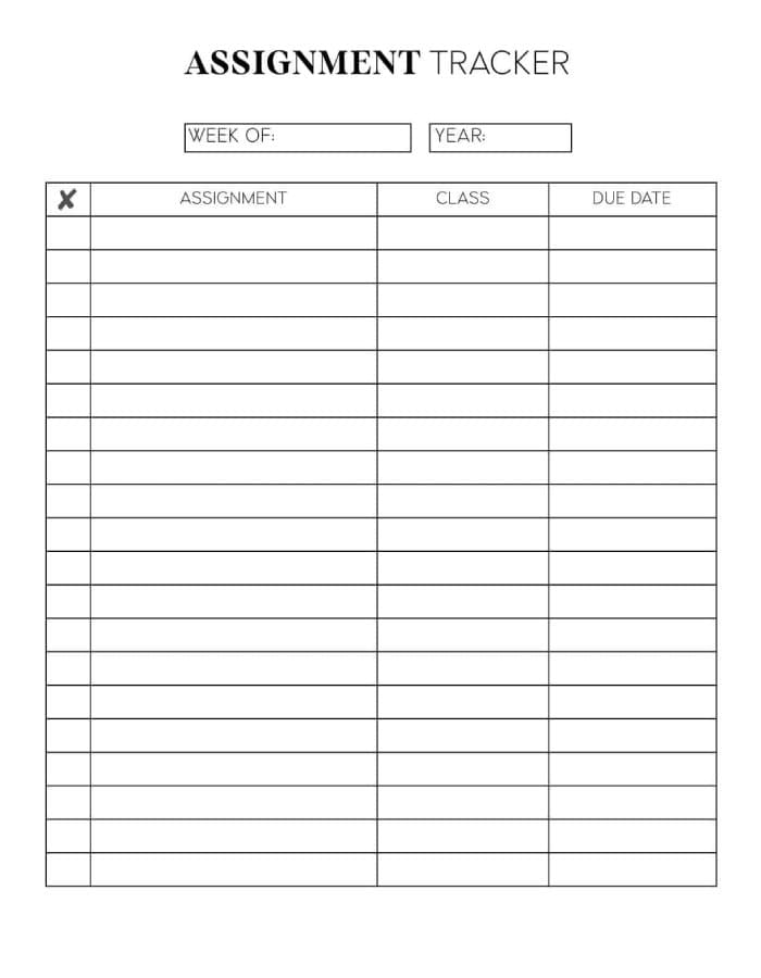 Printable Assignment Trackers