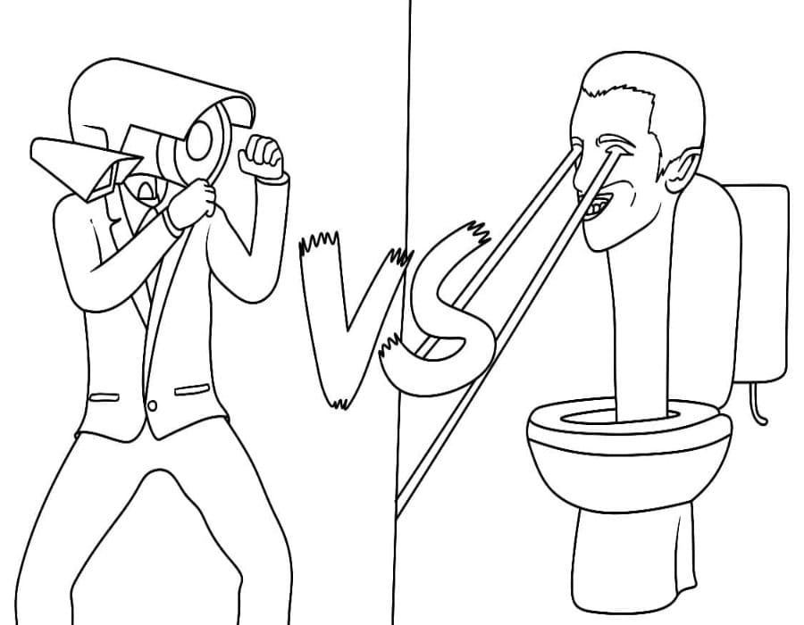 Printable Cameraman Vs Skibidi Toilet Coloring Page